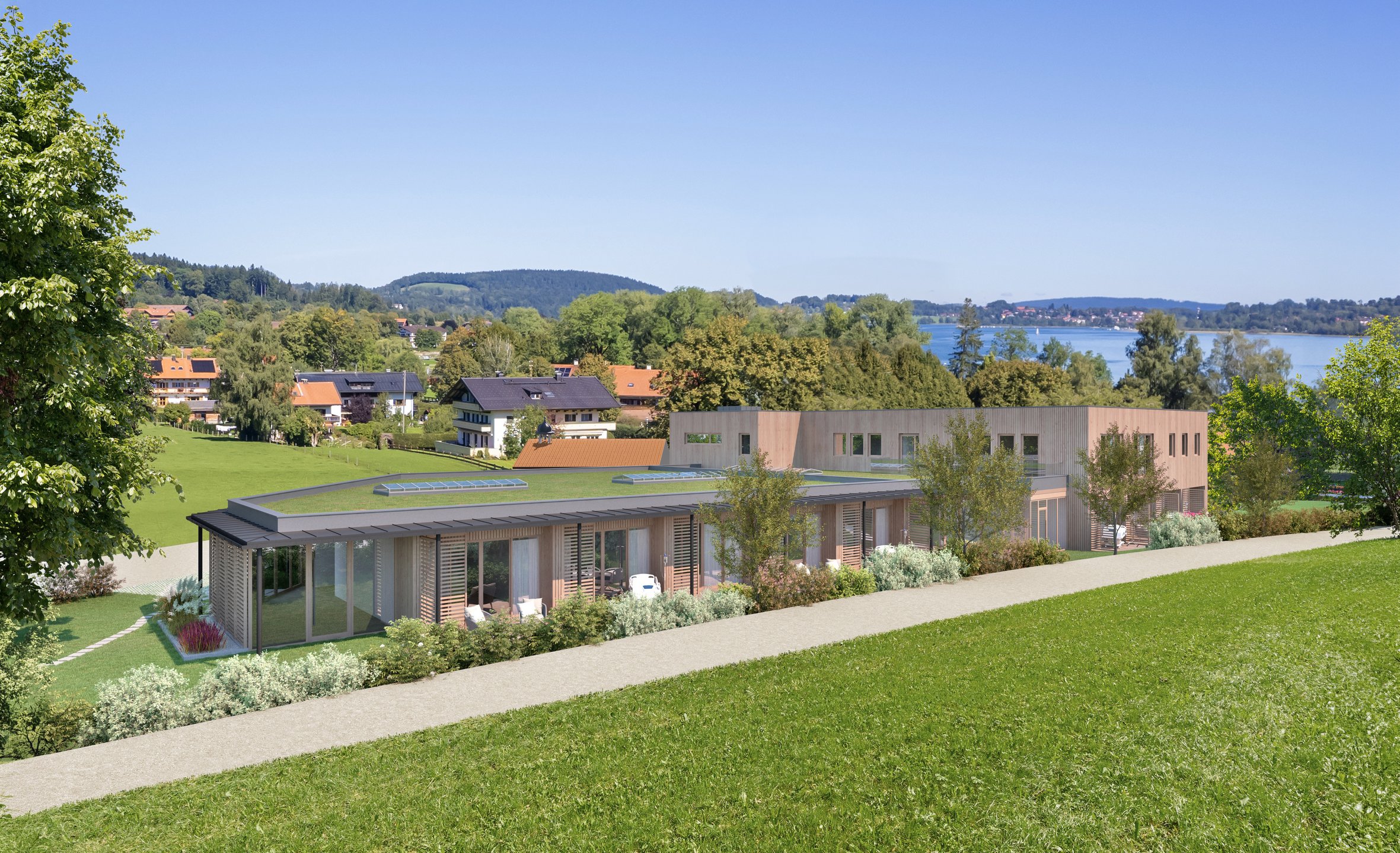 Architekturvisualisierung Das Oberlandhospiz inmitten der grünen Landschaft